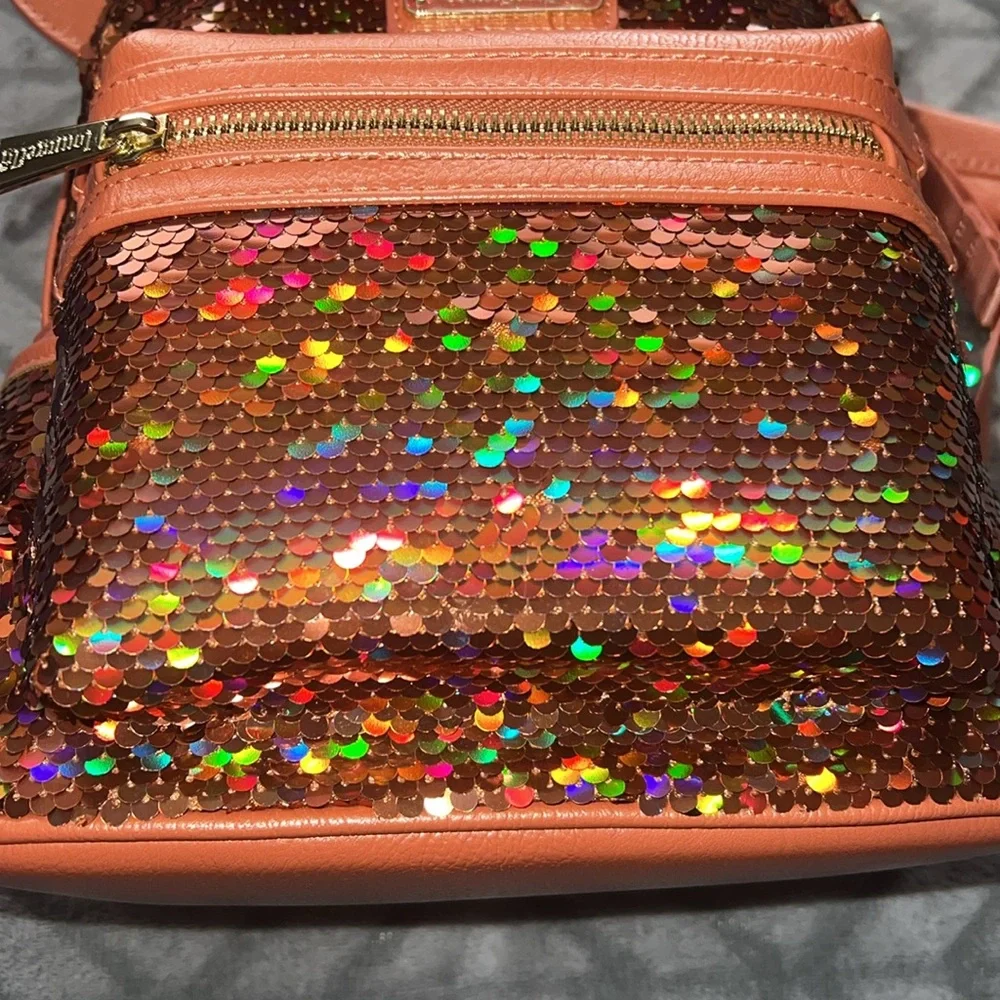 Disney Parks Loungefly Minnie Mouse Sequined Apricot Crush Backpack and Ears - Picture 4 of 8